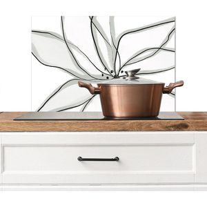 Spatscherm keuken 60x40 cm - Kookplaat achterwand Bloem - Kunst - Wit - Zwart - Muurbeschermer - Spatwand fornuis - Hoogwaardig aluminium