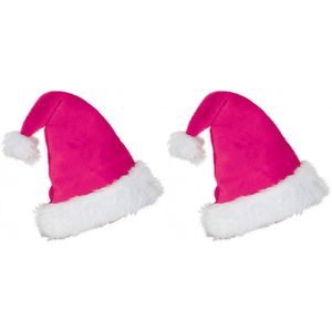 2x stuks pluche roze kerstmuts voor volwassenen