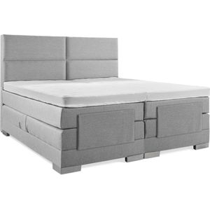 Soft bedden Elektrische Boxspring - 200x210 - Incl. 4 vlaks hoofdbord - Zilvergrijs met plint