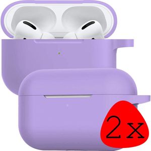 Case Geschikt voor Airpods Pro Hoesje Siliconen Hoes Cover - Hoes Geschikt voor Apple Airpods Pro Case Siliconen - Lila - 2 Stuks