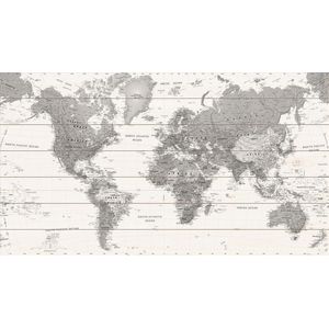 Houten Wereldkaart Zwart-Wit | 105 x 60cm| Gratis 100 prikkers en ophangsysteem