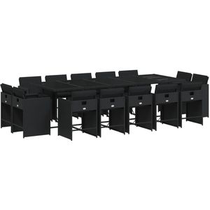 The Living Store 15-delige Tuinset met kussens poly rattan zwart - Tuinset - Buitentafel - Lounge Set - Eetkamerset - Pe Rattan
