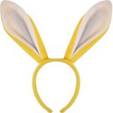 Konijnen/bunny oren geel met wit voor volwassenen 27 x 28 cm - Feest diadeem konijn/paashaas - Paas verkleedkleding