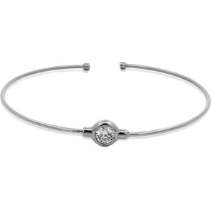 New Bling - 9NB-1556 - zilveren bangle armband met grote zirkonia steen - 925 sterling silver - rhodium plated