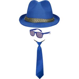 Toppers in concert - Carnaval verkleedset Men in blue - hoed/zonnebril/party stropdas - blauw - heren/dames - verkleedkleding accessoires