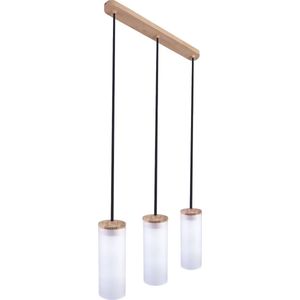 Hanglamp - Witte lampenkap - Acryl - Hout - 3 lichtpunten - Modern - Elegant - Eetkamer - Woonkamer - Hal