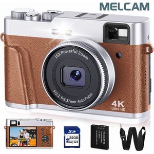 4K Digitale Camera met Autofocus en 48MP – Vlogging Camera voor YouTube met Anti-Schok, Zoeker, Flits en Instelschijf (Bruin) | Digitale Camera voor Vlogs en Video