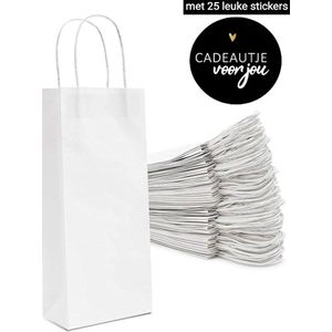 25 x Wijntas 14+8x39cm voor 1 Fles Wit + stickers ""Cadeautje voor jou""/Flestas papier / Cadeauverpakking /draagtas voor Fles/wijn / Fleszak · Fles zak-Geschenktas-Flesverpakking-Cadeautas-Verjaardag-Kerst