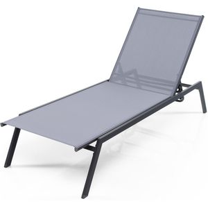 COSTWAY Ligstoel, tuinligstoel met verstelbare rugleuning en sneldrogende stof, belastbaar tot 150 kg, ligstoel voor tuin, terras, zwembad, 199,5 x 70 x 35 cm
