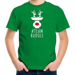 Bellatio Decorations kerst t-shirt voor kinderen - team Rudolf - groen - Kerstdiner 164/176