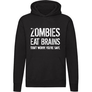 Zombies eat brains | dom | stom | hersens | brein | halloween | verstand | eten | veilig |  grappig | Unisex | Trui | Sweater | Hoodie | Capuchon | Zwart