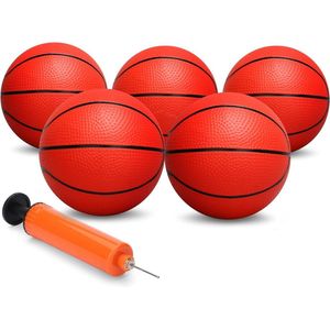 Mini Hoop Basketbal 7 inch rubberen basketbals voor kinderen - peuters vervanging basketbal strand bal - kleine bouncy ballen - 4 ballen en 1 bal pomp