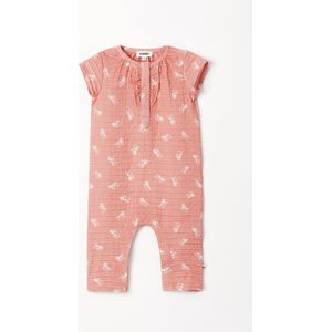 Woody romper baby unisex in tetra katoen - koraal met beertjes all-over print - 231-3-RBW-W/939 - maat 68