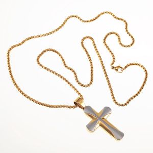 65cm Jacseron Ketting + Kruishanger Heren - Stalen Goudkleur-Zilverkleur