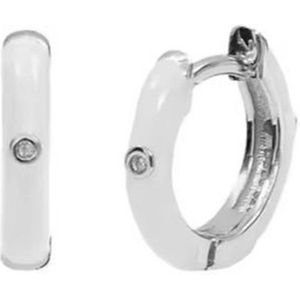 Huggie Oorbellen - Zilver - Wit