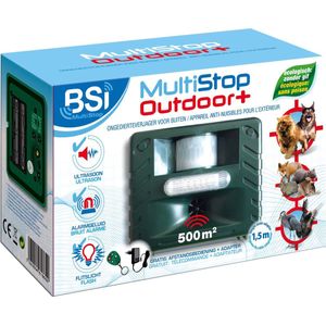 BSI - Multistop Outdoor Plus - Dierenverjager met 3-voudige werking - Ultrasoon + flitslicht + Alarm - Voor het verjagen van katten, honden, wild en vogels - Bereik tot 500 m²