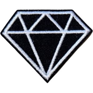 Diamant Diamond Strijk Embleem Patch 5.2 cm / 4.2 cm / Zwart Wit