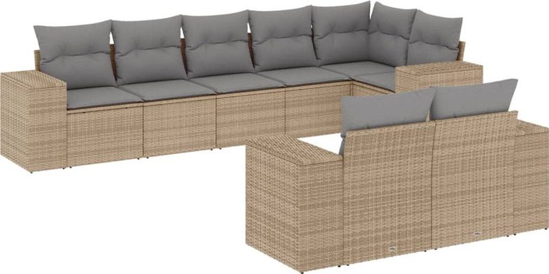 vidaXL - 8-delige - Loungeset - met - kussens - poly - rattan - beige