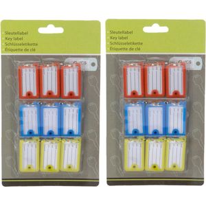 18x stuks gekleurde sleutellabels rood, blauw en geel