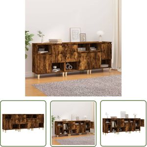 The Living Store Dressoirs 3 st 60x35x70 cm bewerkt hout gerookt eikenkleurig - Dressoir - Houten Dressoir - Vintage Dressoir - Landelijk Dressoir - Salontafel