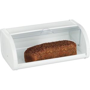 Relaxdays broodtrommel wit - broodbox - doorzichtige deksel - brood trommel groot - staal