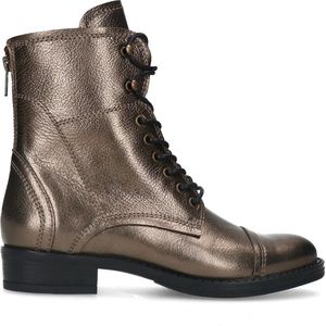 Manfield - Dames - Goudkleurige metallic leren veterlaarsjes - Maat 38