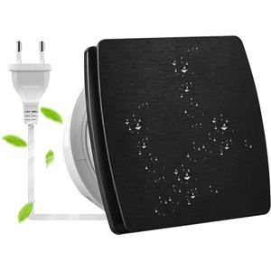 100mm 190m³/h Badkamer Raam Ventilator - Met Terugslagklep - 1m EU-Netsnoer - voor Badkamer Toilet Keuken - Zwart Geborstelde Plaat