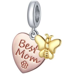 Best mom hartje vlinder dangle | mama bead | bedels beads cadeau | Zilverana | geschikt voor alle bekende merken | 925 zilver | moederdag