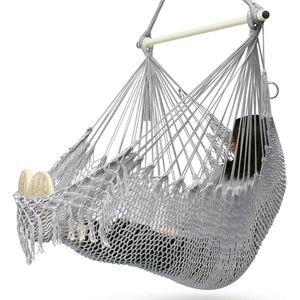Hangstoel voor buiten en binnen, hangschommel, hangstoel voor kinderen en volwassenen, van zacht katoenen touw, tot 150 kg belastbaar