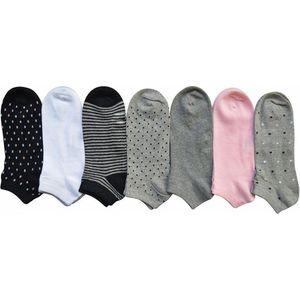 Dames Multipack sneaker sokjes - 7 paar dames fitness - hoogwaardige katoen - dotstripe - maat 36/41