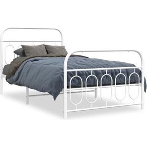 vidaXL - Bedframe - met - hoofd- - en - voeteneinde - metaal - wit - 100x190 - cm