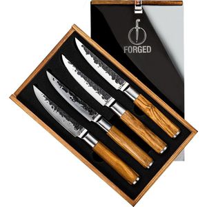 Forged Olive Steakmessenset 4-delig - Olijfhout - In Houten Giftbox