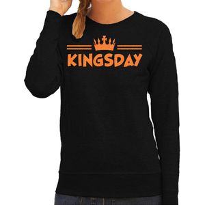 Bellatio Decorations Koningsdag sweater dames - kingsday - zwart - glitters - oranje feestkleding S