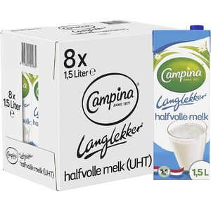 Campina Langlekker Halfvolle Melk Houdbaar - 8 x 1.5 L - Voordeelverpakking