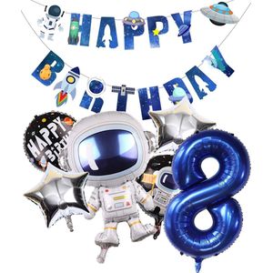 Cijfer Ballon 8 - Ruimte - Space - Raket - Astronaut - Slinger - Ballonnen - Galaxy - Happy Birthday Slinger - Snoes