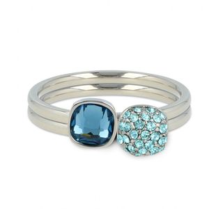 My Bendel Set van twee zilverkleurige ringen met saffier en aqua zirkonia - Mooie ringenset van twee zilverkleurige ringen met saffierblauw en aqua zirkonia - Met luxe cadeauverpakking