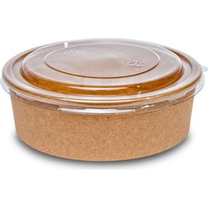 50 stuks kraftpapieren slakommen met deksel 500 ml - wegwerpkommen - rond hard papier - voor salades en soepen Schalen & Presenteerbladen