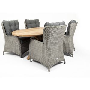 Belito® Milou Tuinset 6 persoons Ovaal - Ovale Teakhouten tuintafel 200cm - Wicker lounge tuinstoel - Weerbestendig - Exclusief - 2 Jaar Garantie