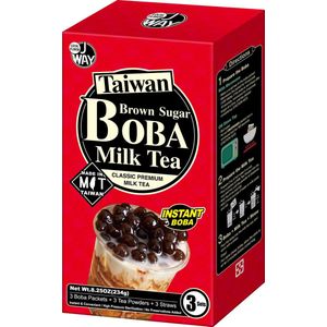 JWAY Instant Boba Bubble Tea - Classic Milk Tea - 3 Porties - Compleet met Bobas & Duurzaam Rietje