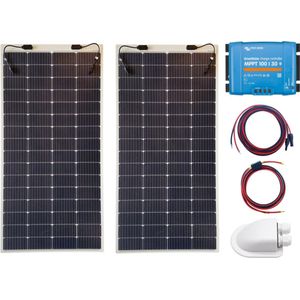 Bluetooth Set Flexibel Zonnepaneel 400Wp Caravan, Camper, Boot, Tent - MPPT Victron Energy laadregelaar 100/30 - Zonnepaneel Compleet Pakket - Kabel met connectoren- Plug-Play set schematische tekening en handleiding-Monokristallijn