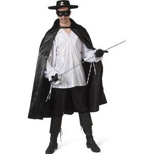 Funny Fashion - Zorro Kostuum - Zwarte Cape Mexicaanse Held Zorro Man - Zwart - One Size - Halloween - Verkleedkleding