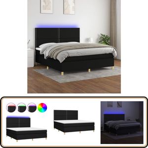 vidaXL Boxspring met LED zwart 160x200 cm Boxspring - Led Bed - Pocketveer Matras - Slaapcomfort - Boxspring Frame