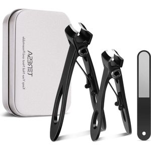 Heavy-Duty Nagelknipper Ouweren - 3 Stuks - Dikke Teennagel Tondeuse Set - Vijl & Draagtas - Ultra Brede Kaak - Zwart