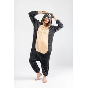 KIMU Onesie Nijlpaard Pak - Maat XL-XXL - Nijlpaardpak Kostuum Grijs Hippo - Zacht Fleece Jumpsuit Huispak Pyjama Dierenpak Dames Heren Festival