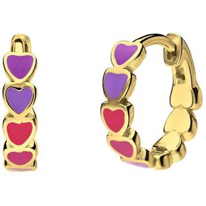 Lucardi Kinder Zilveren goldplated oorring gekleurde emaille hartjes - Oorbellen - 925 Zilver - Goudkleurig