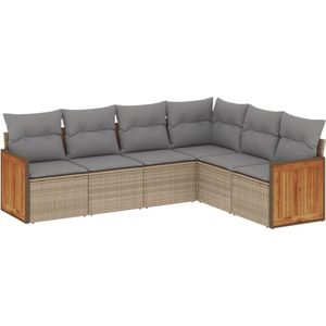 The Living Store 6-delige Loungeset met kussens poly rattan beige - Loungeset - Tuinset - Wicker Furniture - Outdoor Seating - Garden Furniture