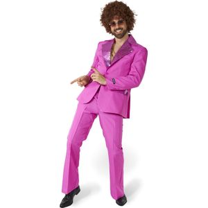 Suitmeister Disco Kostuum - Saturday Night Fever Kostuum - Inclusief Jasje en Flare Pants - Carnaval - Roze - Maat: M