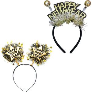 Feesthoedjes Volwassenen Happy New Year Diadeem Oud en Nieuw Versiering Nieuwjaar Decoratie Goud - 2 Stuks