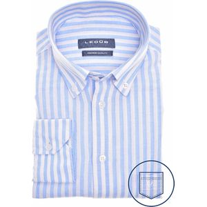 Ledub modern fit overhemd - lichtblauw met wit gestreept - Strijkvriendelijk - Boordmaat: 43