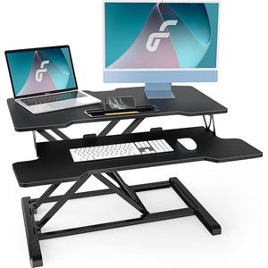 Staande Bureau, 80x40 cm in hoogte verstelbaar bureau, 2 niveaus met Diepe Toetsenbordplank telefoonhouder en kabelmanagement, voor laptop dubbele monitoren